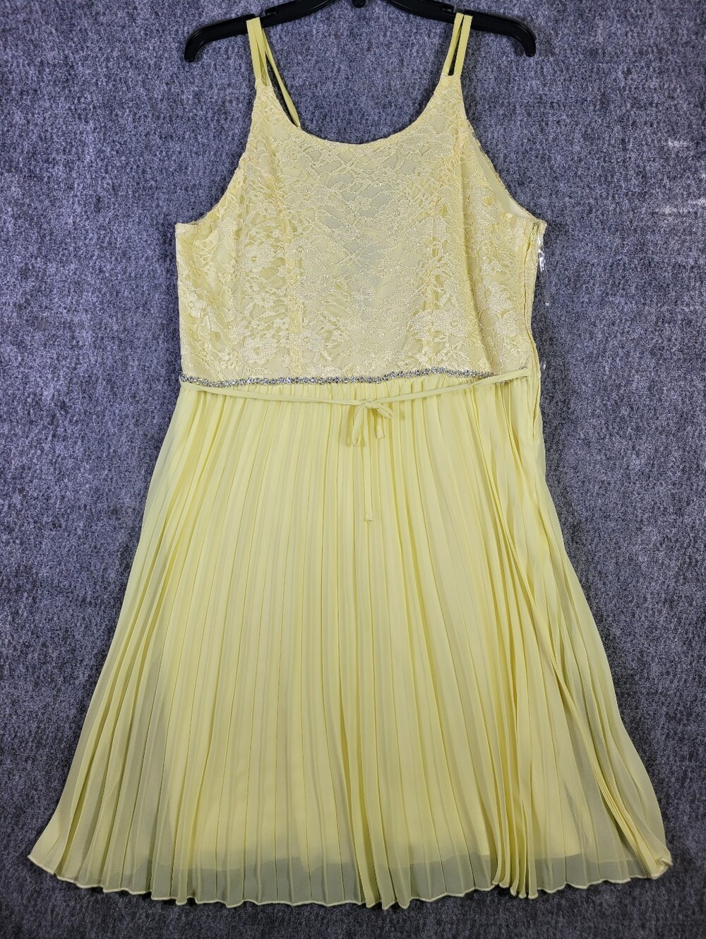 Speechless Kids Girls Dress Size 20.5 Plus Yellow Lace Pleated Rhinestone Party